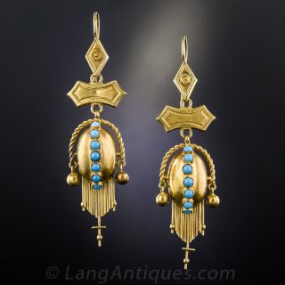 Victorian Turquoise Glass Tassel Earrings