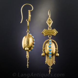 Victorian Turquoise Glass Tassel Earrings