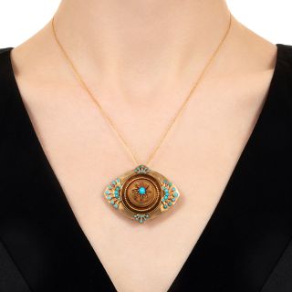 Victorian Turquoise Locket Brooch/ Pendant
