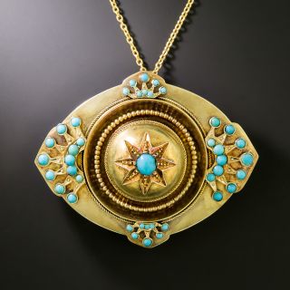 Victorian Turquoise Locket Brooch/ Pendant - 1