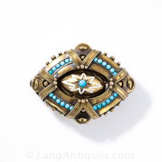 Victorian Turquoise Memorial Locket Brooch