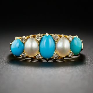Victorian Turquoise, Natural Pearl and Diamond Ring - England c.1903 - 6