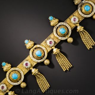 Victorian Turquoise, Ruby and Enamel Tassel Bracelet