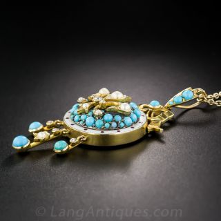 Victorian, Turquoise, Seed Pearl and Enamel, Fleur-de-Lis Necklace