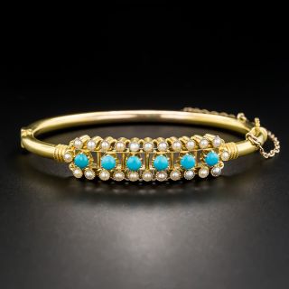 Victorian Turquoise Seed Pearl Bangle Bracelet
