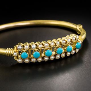 Victorian Turquoise Seed Pearl Bangle Bracelet - 4