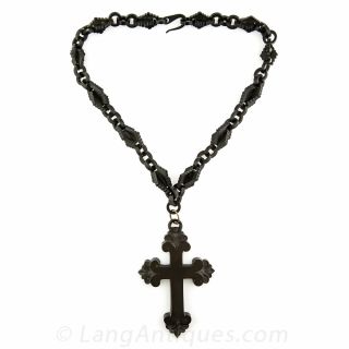 Victorian Vulcanite Chain and Cross Necklace