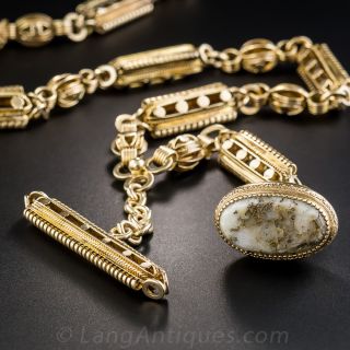 Victorian Watch Chain or Necklace with Gold-in-Quartz Fob