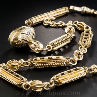 Victorian Watch Chain or Necklace with Gold-in-Quartz Fob