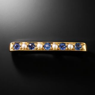 Victorian Yogo Sapphire and  Natural Pearl Bar Brooch - 2