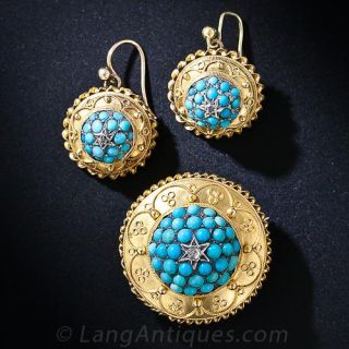 VictorianTurquoise Brooch & Earring Set