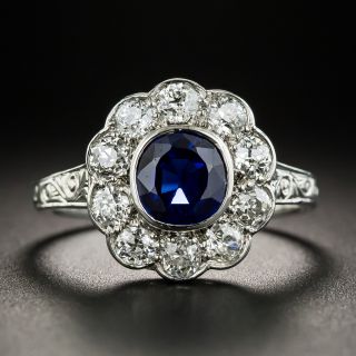 Vintage 1.25 Carat Natural Sapphire Diamond Halo Ring - 2