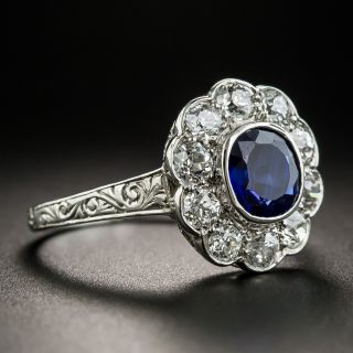 Vintage 1.25 Carat Natural Sapphire Diamond Halo Ring