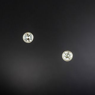 Vintage 1.29 Carat European-Cut Diamond Stud Earrings - 2