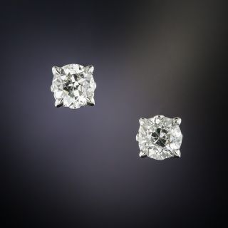 Vintage 1.32 Carat European-Cut Diamond Ear Studs - 1