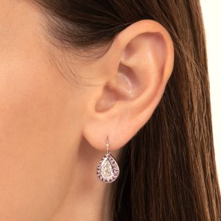 Vintage 1.45 Carat Pear Shaped Diamond And Pink Sapphire Earrings