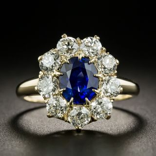 Vintage 1.59 Carat Ceylon Sapphire and Diamond Halo Ring - 3