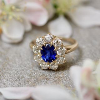 Vintage 1.59 Carat Ceylon Sapphire and Diamond Halo Ring