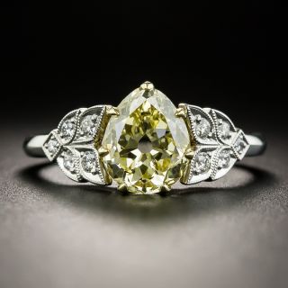 Vintage 1.70 Carat Natural Fancy Yellow Antique Pear Shape Diamond Ring - GIA  - 1