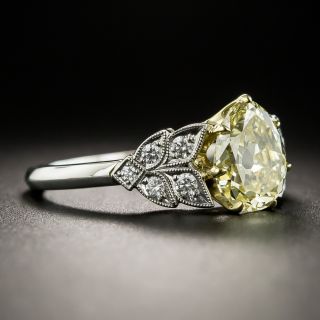 Vintage 1.70 Carat Natural Fancy Yellow Antique Pear Shape Diamond Ring - GIA 