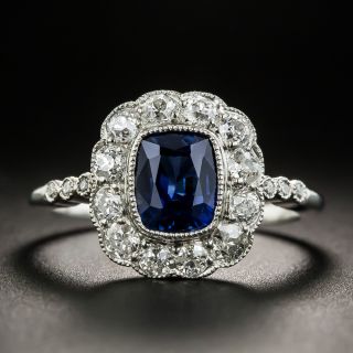 Vintage 1.70 Ct. No-Heat Sapphire Platinum Diamond Ring - 1