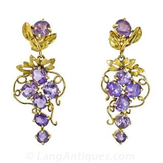Vintage 14k Amethyst Grape Cluster Earrings - 1