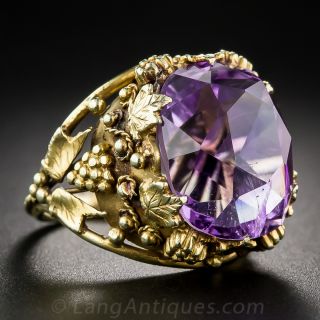 Vintage 14k and Amethyst Ring with Grapevine Motif - 2