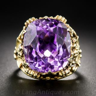 Vintage 14k and Amethyst Ring with Grapevine Motif