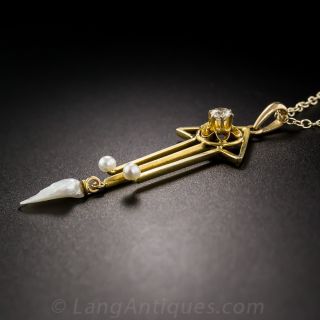 Vintage 14K Diamond and Pearl Pendant