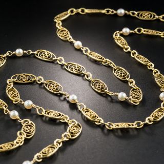 Vintage 14K Fancy Neck Chain with Pearls - 2