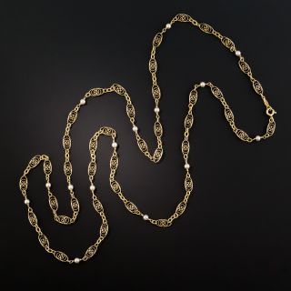 Vintage 14K Fancy Neck Chain with Pearls