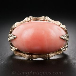 Vintage 14k Gold and Coral Ring with Bamboo Motif