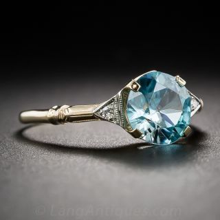 Vintage 14k Gold Blue Zircon and Diamond Ring