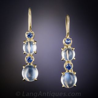 Vintage 14K Moonstone and Sapphire Earrings