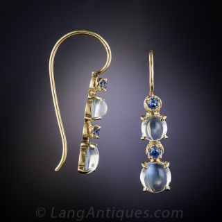Vintage 14K Moonstone and Sapphire Earrings