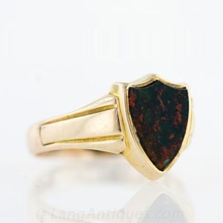 Vintage 15K Gold Bloodstone Shield Ring
