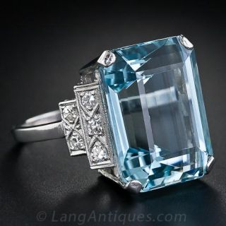 Vintage 16.50 Carat Aquamarine & Diamond Ring