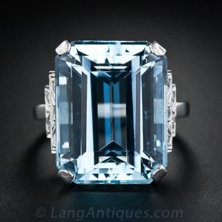 Vintage 16.50 Carat Aquamarine & Diamond Ring