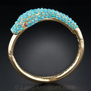 Vintage 18 Karat Gold and Turquoise Snake Bracelet