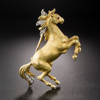 Vintage 18K and Diamond Horse Pin