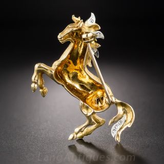 Vintage 18K and Diamond Horse Pin