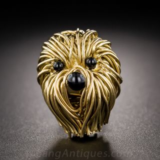 Vintage 18K and Onyx Terrier Pin