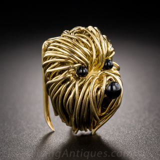 Vintage 18K and Onyx Terrier Pin