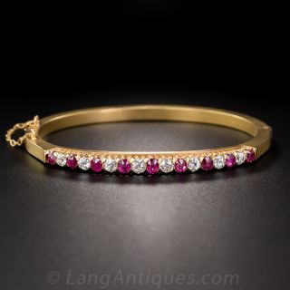 Vintage 18K Ruby and Diamond Bangle Bracelet