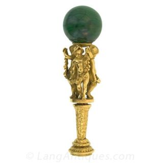 Vintage 18k Seal with Malachite Orb