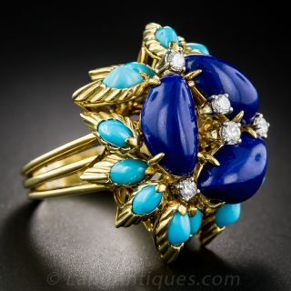 Vintage 1960-70's Lapis and Turquoise Cocktail Ring