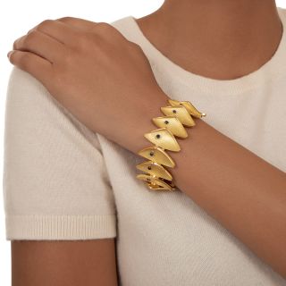 Vintage 1960s Geometric Shell Motif Bracelet with Sapphires