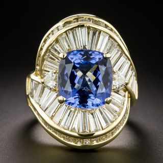 Vintage 1980s 6.24 Carat Tanzanite and Diamond Cocktail Ring - 2