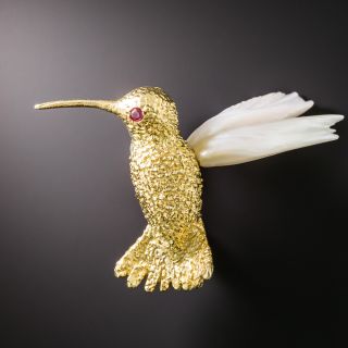 Vintage 1980s Freshwater Pearl Hummingbird Brooch - 3