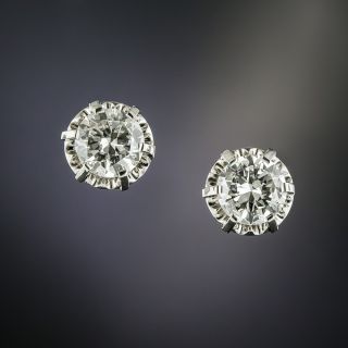 Vintage 2.03 Carat Diamond Stud Earrings - GIA G SI2/I1 - 2
